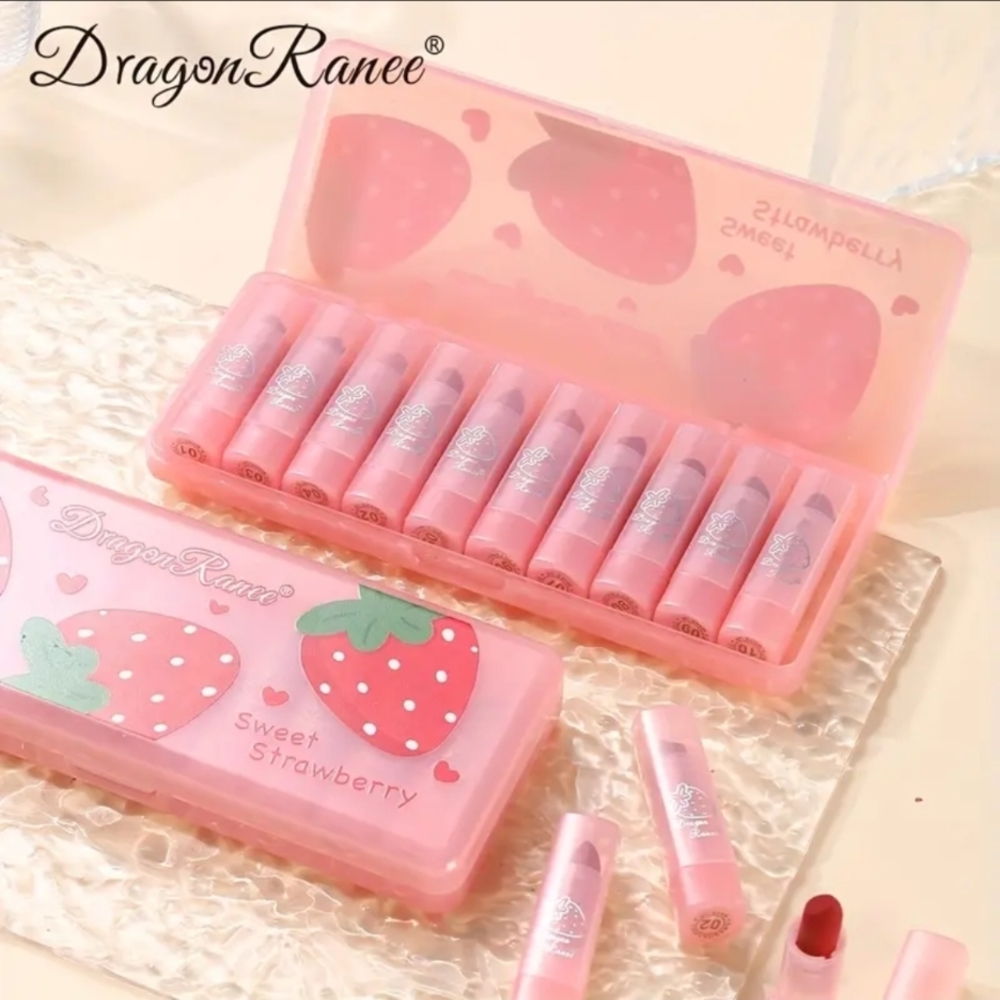 DragonRanee 10pc Sweet Strawberry Matte Lipstick Set | Valentine’s Gift Box